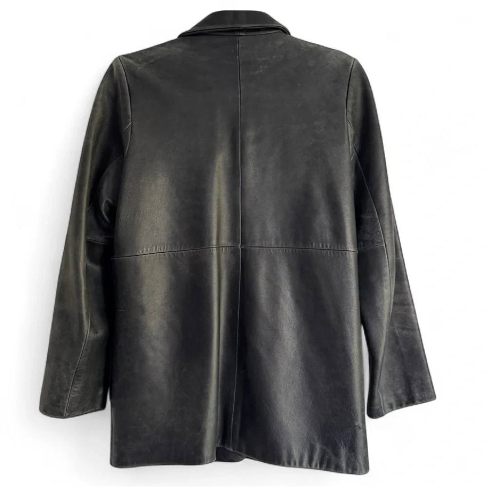 Banana Republic Vintage Black Leather Car Coat Jacket Fall Holiday Size Small